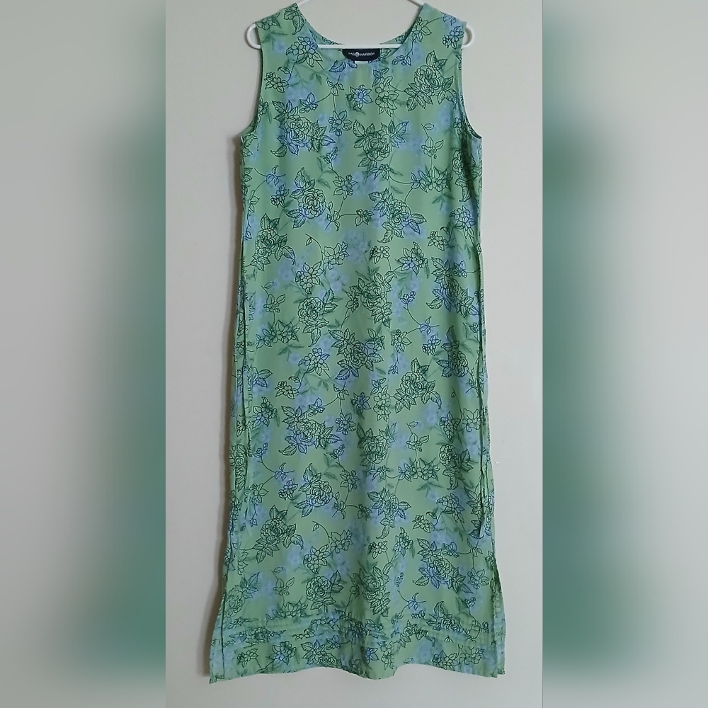 Sag Harbor Floral Green and Blue Sleeveless Maxi Dress